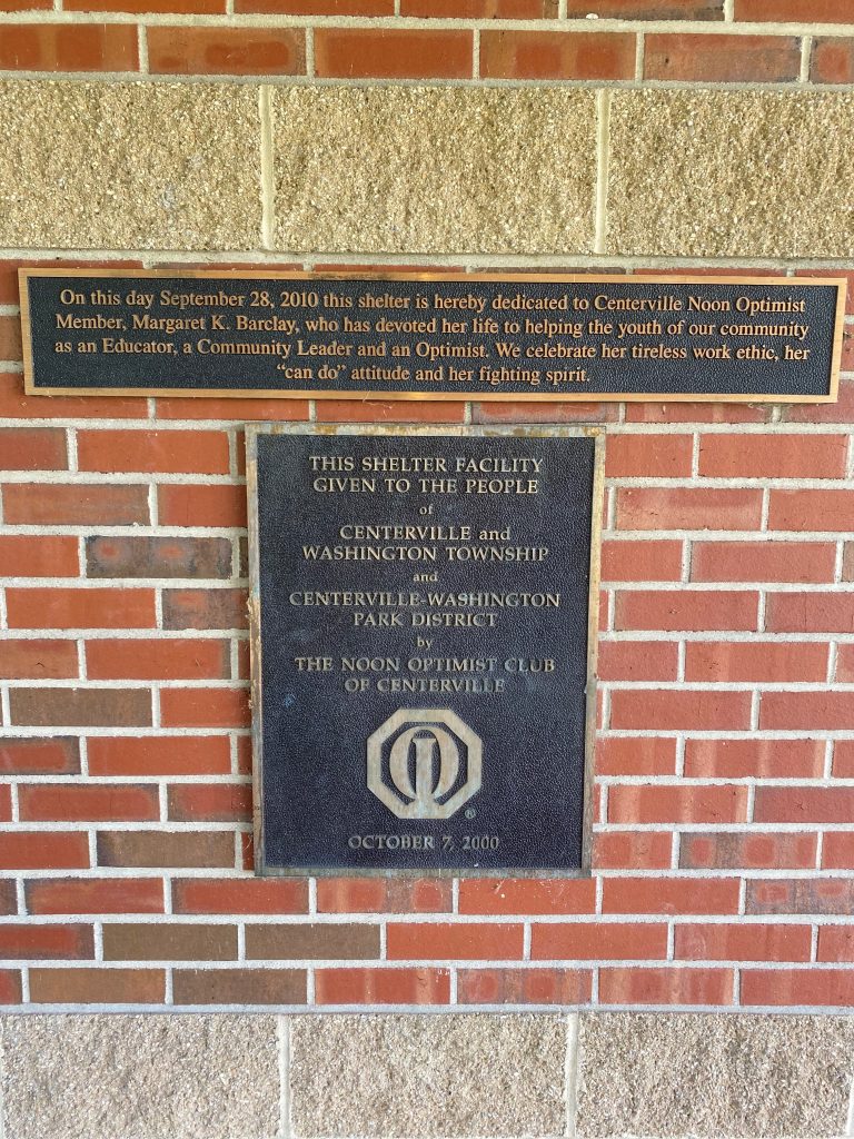 Margaret K. Barclay Plaque on the Shelter at Yankee Park